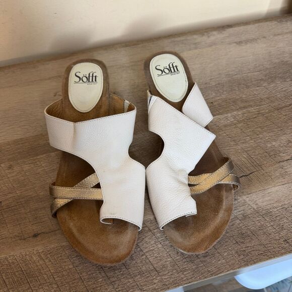 Sofft Womens Size 10 Taupe Gold Leather loop Wedge Sandals shoes - Picture 5 of 7